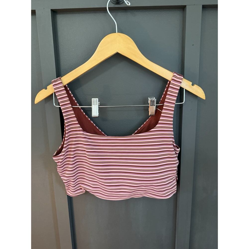 Lululemon Bend This Scoop & Square Womens L/XL Pink Stripe Light Support NEW